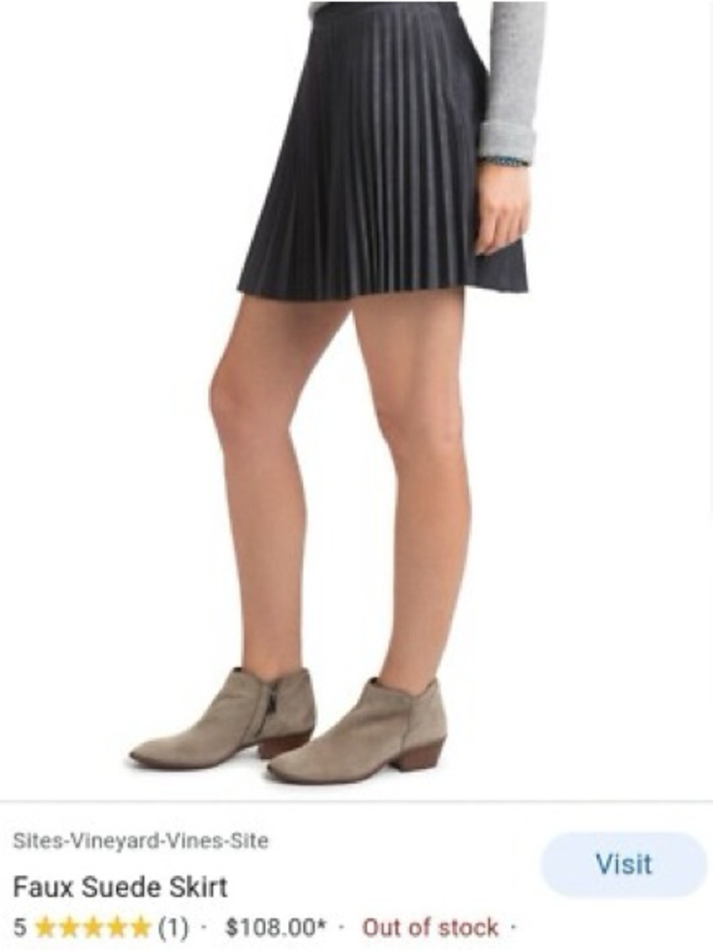 Vineyard Vines Faux Suede Gray Pleated Skirt